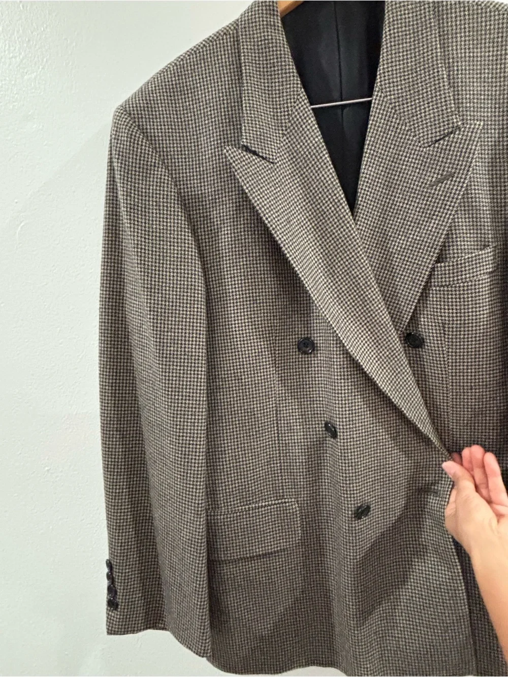 Oscar de la Renta Double-Breasted Houndstooth Blazer in Brown and Black